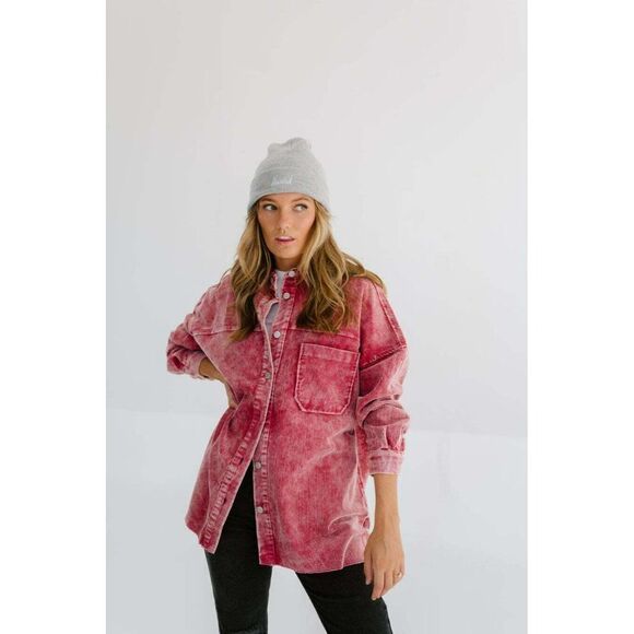 ZENANA OUTFITTERS Vintage WASHED CORDUROY SHACKET Rose S-XL QJW-1135D4 - Picture 2 of 4